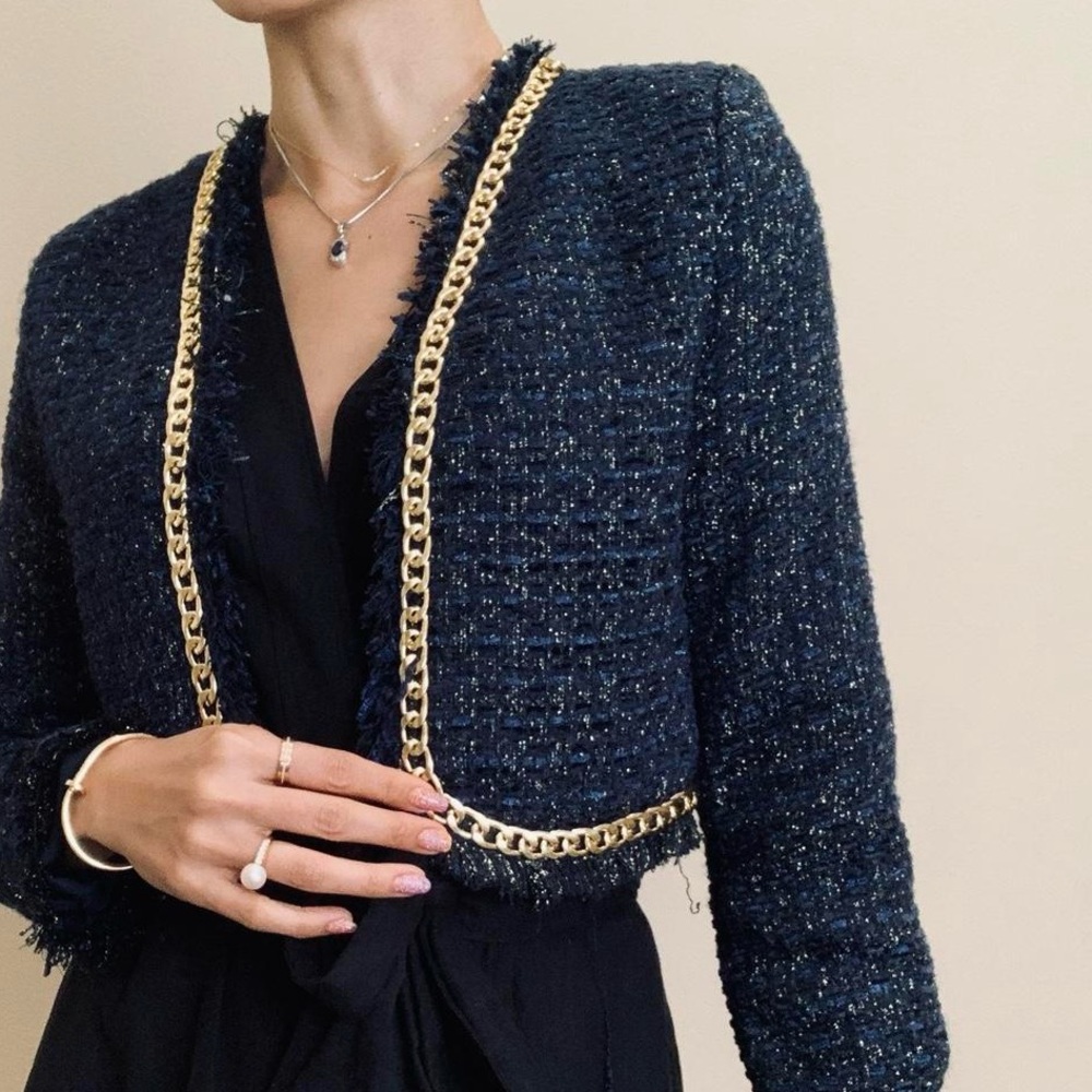 Christian Lacroix blue tweed cropped open ladies jacket size XS NWT - Picture 3 of 11